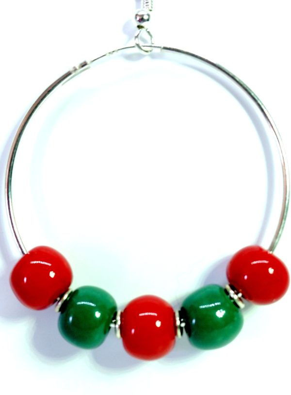 Bright Red & Peacock Green 4.5cm Hoops (Hook style)