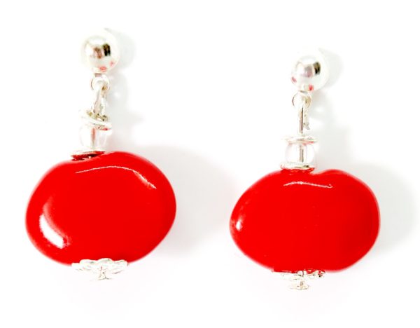 Bright Red shale stud drop earrings