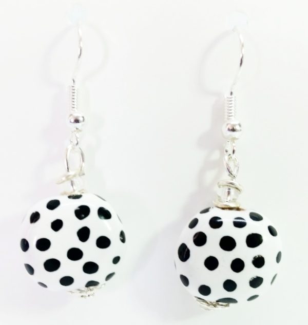 White with Black dots hook earrings